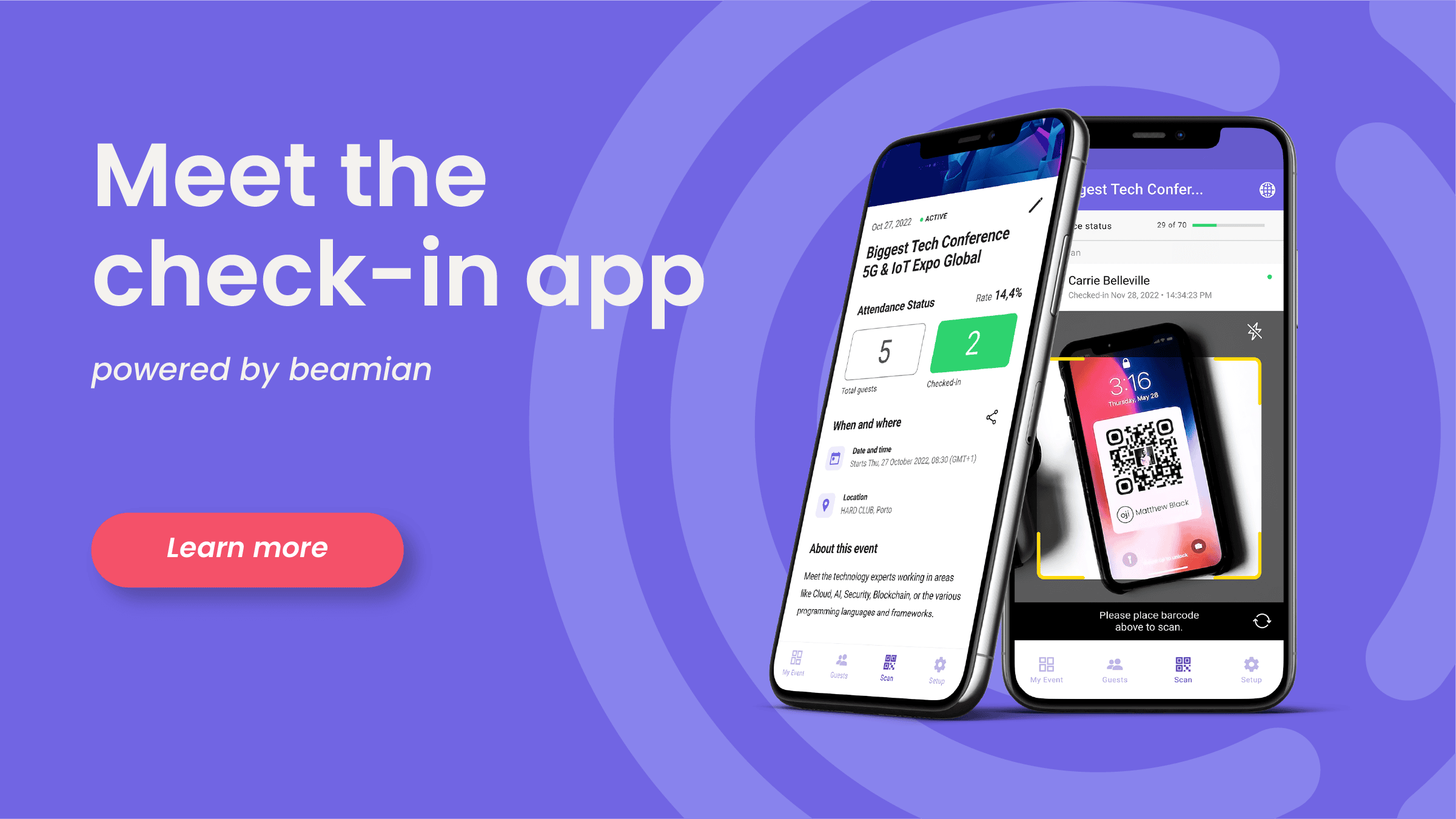 beamian check-in app is a mobile app to do your event check-in autonomously.
